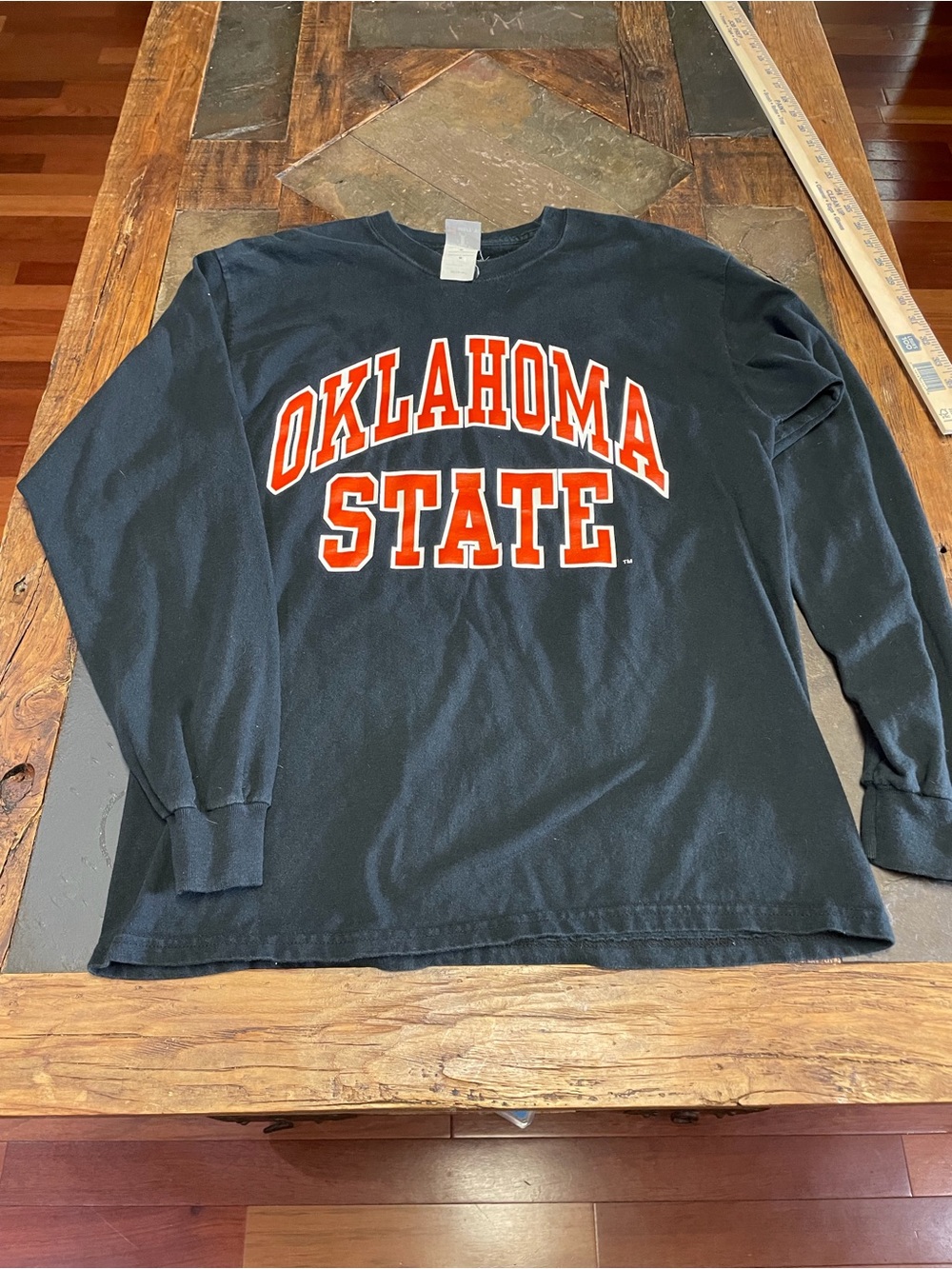 Oklahoma State Long Sleeve Crewneck Tee - Black with Orange Print
